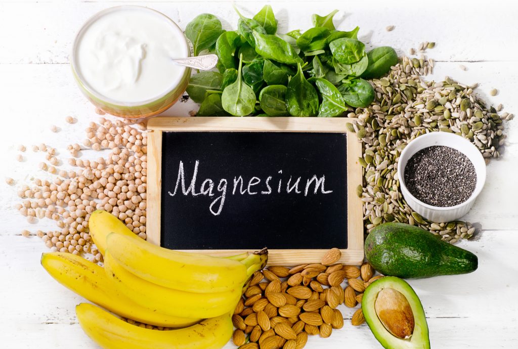Products containing magnesium. Healthy food concept. Top view